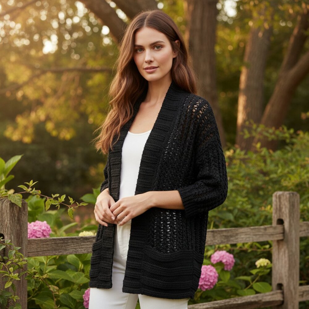 Loft XS S Womens Cardigan Black Cardigan Chunky Wool Cottage Casual Boho Career